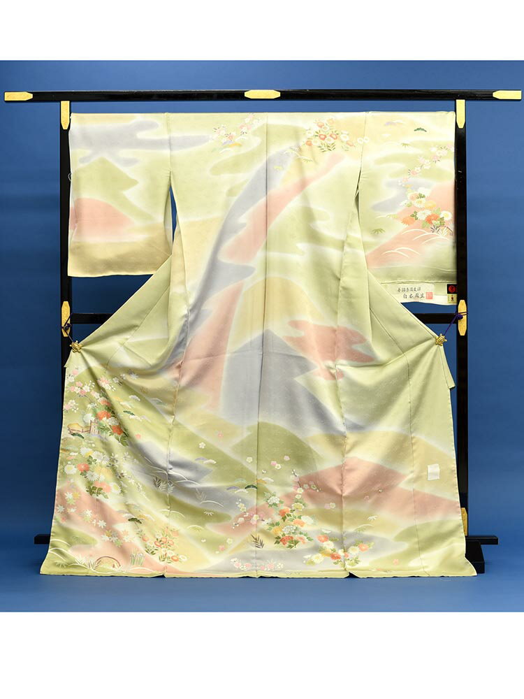 【50％OFF! スーパーSALE】 【レンタル】【高級訪問着レンタル】訪問着 高級 七五三 お宮参り 卒業式 入学式 卒園式 結婚式 白木染匠 緑系 MLサイズ 花々 品番：h-94