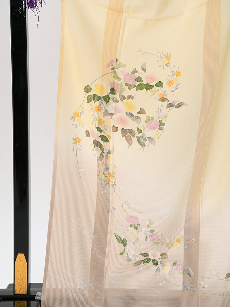 【レンタル】 訪問着 レンタル 絽 夏 盛夏 7月 8月 結婚式 お宮参り お茶会 参列 パーティー 七五三 クリーム 古典 花柄 MLサイズ 品番：n-3