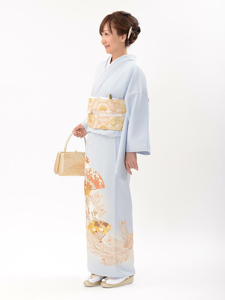 Rakuten - 【レンタル】【高級色留袖レンタル】色留袖 高級 レンタル フルセット 結婚式 パーティー 叙勲 姉妹 親戚 主賓 水色 扇 松葉 古典柄 MLサイズ 品番：i-622