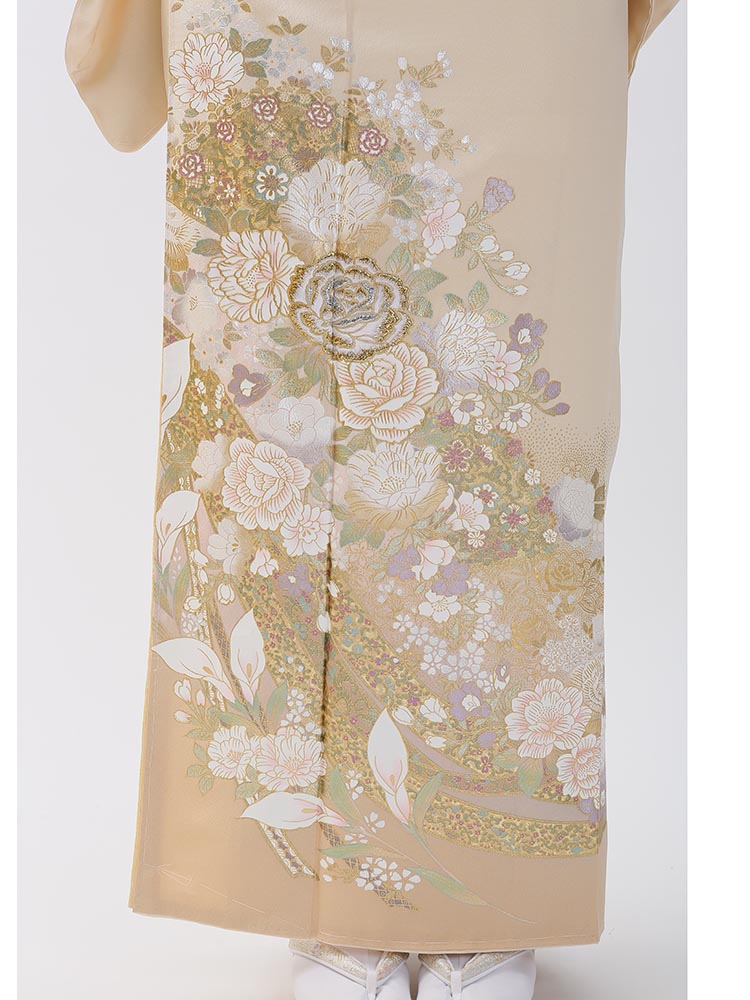 【レンタル】 色留袖レンタル 着物レンタル 留袖　桂由美 「美しさと幸福・薔薇の香り」フルセット 色留袖 結婚式 披露宴 叙勲式 レンタル 親族 列席者 おすすめ 貸衣装 正絹 姉妹 叔母 伯母 クリーム 薔薇 バラ チャペル MLサイズ 【品番：i-yumi-2 kimonopro-10001254 着物レンタル美装館 サンプル画像2