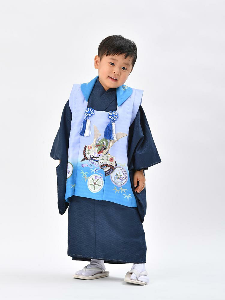 樂天商城 - 【レンタル】【七五三・3歳男の子の被布レンタル】被布 レンタル 3才 七五三 753 男の子 男児 水色 兜 カブト 古典柄品番KD-1010