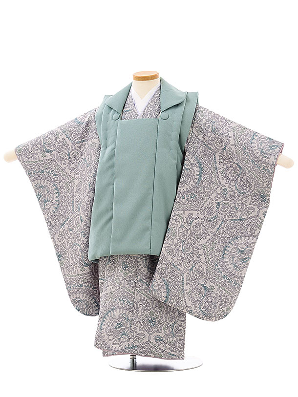 七五三 着物レンタル 3歳 男の子 被布(3歳男の子)七五三(3才男)A205モスグリーン×変わり柄 レンタル 3歳 男児 753 着物 男の子 着物レンタル ...