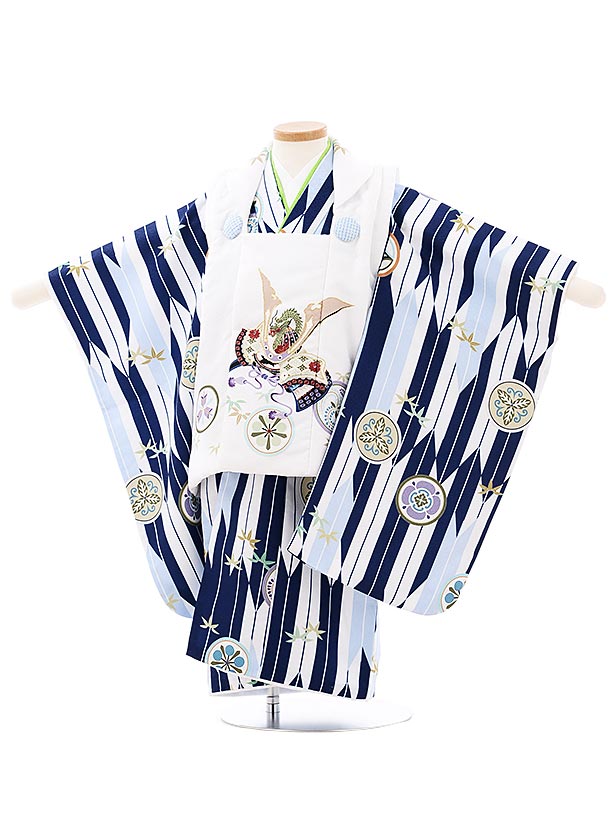 七五三 着物レンタル 3歳 男の子 被布(3歳男の子)七五三(3才男)A223白×紺 白 矢絣 花紋 レンタル 3歳 男児 753 着物 男の子 着物レンタル ...