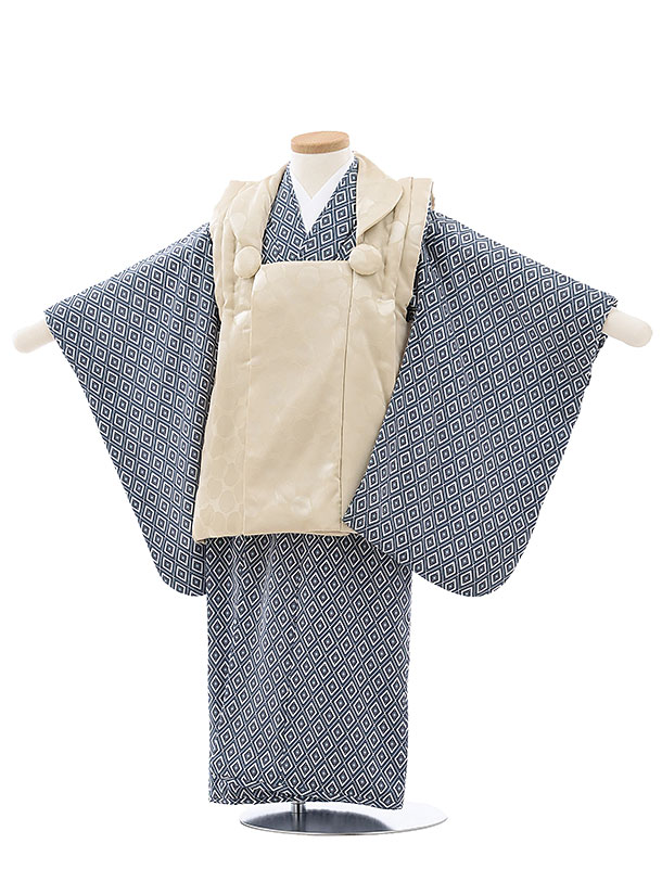 七五三 着物レンタル 3歳 男の子 被布(3歳男の子)七五三(3才男)A237ベージュドット×ブルー菱文様 レンタル 3歳 男児 753 着物 男の子 着物レン...