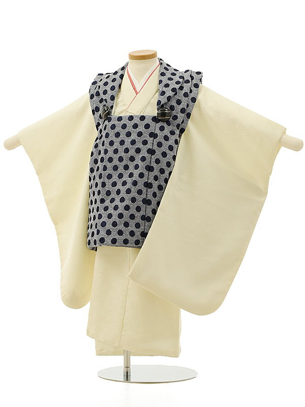 七五三レンタル(3歳男の子/被布)3181/グレー紺ドット×クリーム色 花模様 レンタル 七五三 子供和装 被布コート 貸衣装☆新品足袋プレゼント☆fy16RE...