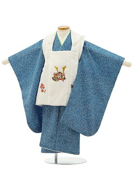 七五三レンタル(3歳男の子/被布)3189/白刺繍兜×青地疋田柄 レンタル 七五三 子供和装 被布コート 貸衣装☆新品足袋プレゼント☆fy16REN07【レンタル】