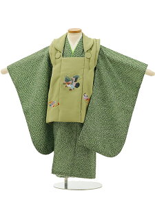 七五三レンタル(3歳男の子/被布)3190/鶯色刺繍鷹×緑地疋田柄 レンタル 七五三 子供和装 被布コート 貸衣装☆新品足袋プレゼント☆fy16REN07【レンタル】