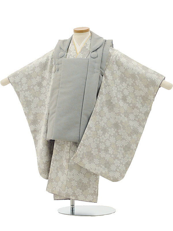 七五三 着物 3歳 七五三 着物レンタル 3歳 男の子 被布(3歳男の子)七五三(3歳男の子/被布)A288 薄グレー鮫文様×薄グレー地 花 レンタル 3歳 男...