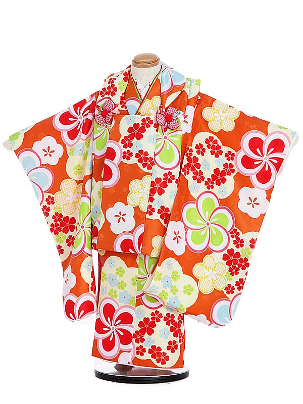 七五三 着物 レンタル 3歳 女の子 被布 セット 3歳の着物レンタル(女の子)3060オレンジ花×オレンジ花 レンタル 3歳 女児 被布 七五三 753 着物...
