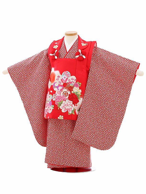 七五三 着物 レンタル 3歳 女の子 被布 セット 3歳の着物レンタル(女の子)3074赤 鼓 花×赤地小花レンタル 3歳 女児 被布 七五三 753 着物 三...