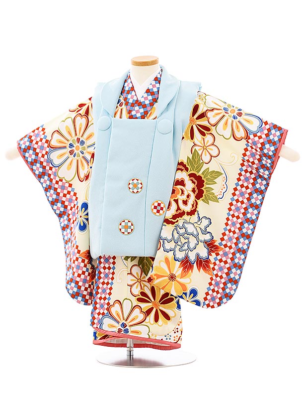 七五三 着物 レンタル 3歳 女の子 被布 セット 3歳の着物レンタル(女の子)A30Fラフィネココ水色×クリーム地花 3歳 女児 被布 七五三 753 着物 ...