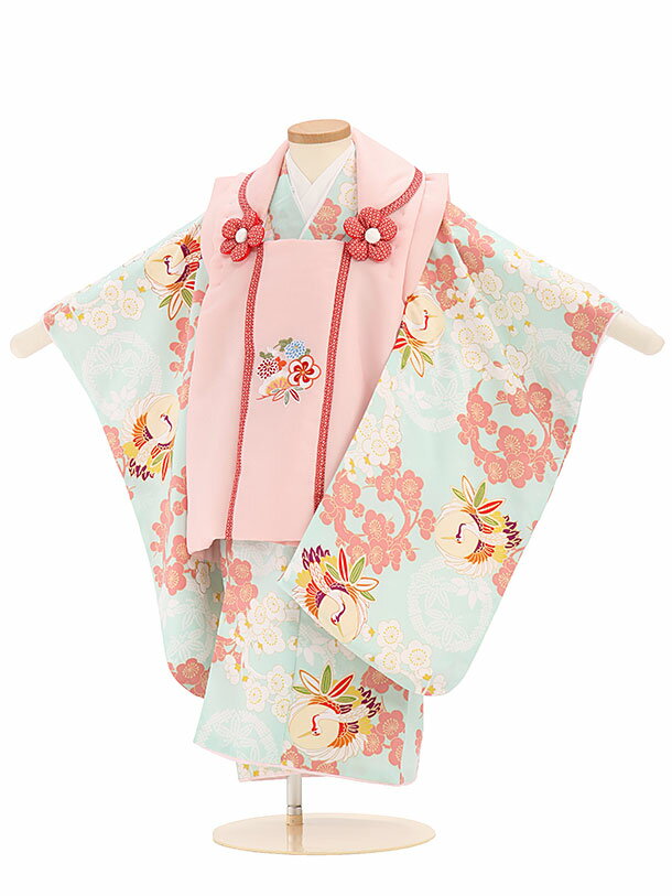 七五三 着物 レンタル 3歳 女の子 被布 セット 3歳の着物レンタル(女の子)A30Hピンク×水色鶴梅 レンタル 3歳 女児 被布 七五三 753 着物 三 ...