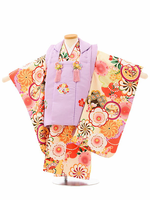 七五三 着物 レンタル 3歳 女の子 被布 セット 3歳の着物レンタル(女の子)A312薄紫×ベージュこま花 レンタル 3歳 女児 被布 七五三 753 着物 ...