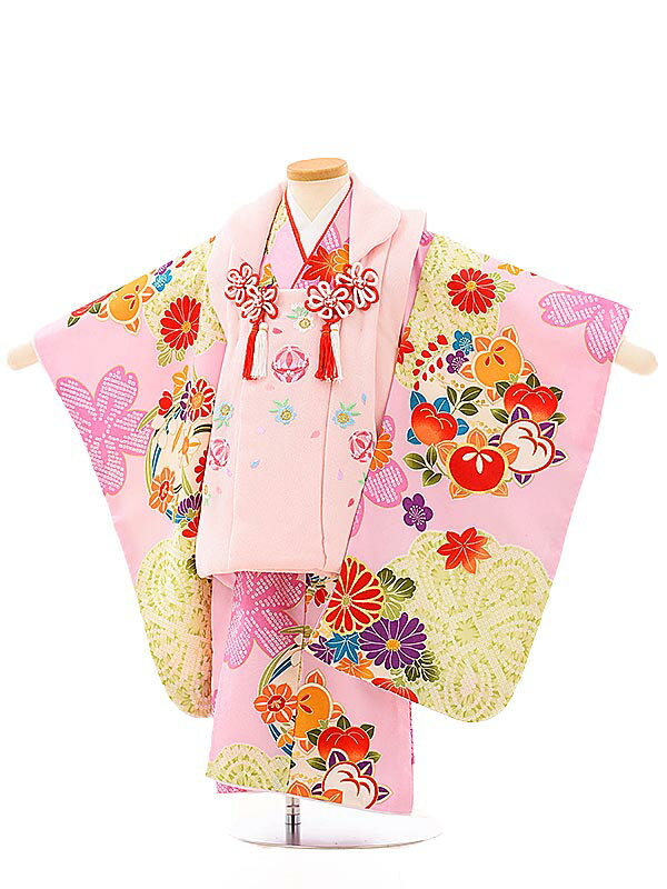 七五三 着物 レンタル 3歳 女の子 被布 セット 3歳の着物レンタル(女の子)A326薄ピンク×薄紫橘 レンタル 3歳 女児 被布 七五三 753 着物 三 ...