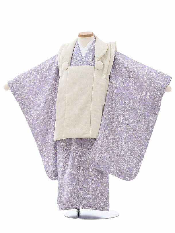 七五三 着物 レンタル 3歳 女の子 被布 セット 3歳の着物レンタル(女の子)A362オフホワイト×紫地花 レンタル 3歳 女児 被布 七五三 753 着物 ...