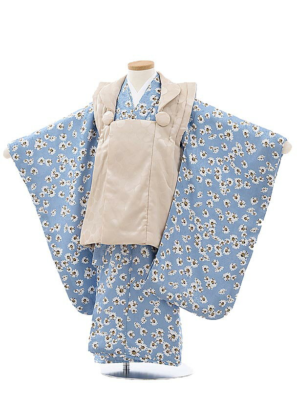 七五三 着物 レンタル 3歳 女の子 被布 セット 3歳の着物レンタル(女の子)A363アイボリードット×ゼニスブルー小花 レンタル 3歳 女児 被布 七五三 ...