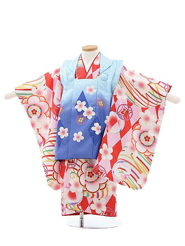 七五三 着物 レンタル 3歳 女の子 被布 セット 3歳の着物レンタル(女の子)A365水色青紫×多色梅桜 レンタル 3歳 女児 被布 七五三 753 着物 三...