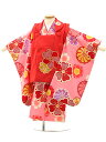 七五着物 3歳 女の子 被布 セット 3歳の着物レンタル(女の子)A31B/赤 刺繍 梅×ピンク地 ねじり梅 レンタル 3歳 女児 被布 七五753 着物 女の...