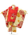 七五着物 3歳 女の子 被布 セット 3歳の着物レンタル(女の子) A31D/赤 刺繍 梅×アイボリー地 ねじり梅 レンタル 3歳 女児 被布 七五753 着物...