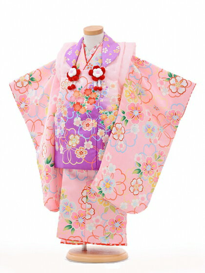 七五三レンタル(3歳女の子被布)A33Qmaomaoピンク紫ぼかし レンタル 3歳 女児 被布 七五三 753 着物 三 女の子 着物 お祝い着 3才 きものレ...