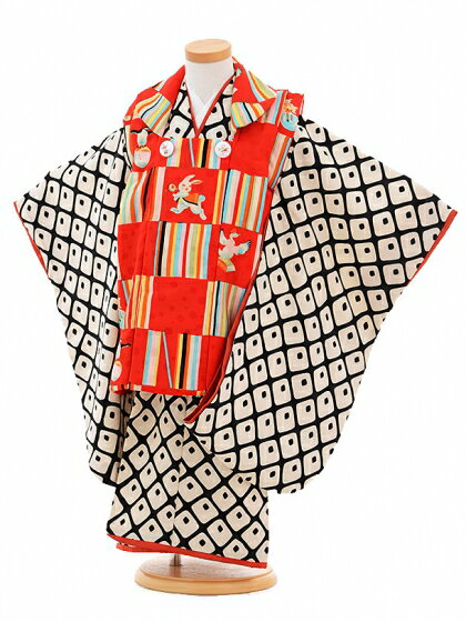 七五三レンタル(3歳女の子被布)A33Xモダンアンテナどうぶつ図書館赤 レンタル 3歳 女児 被布 七五三 75..