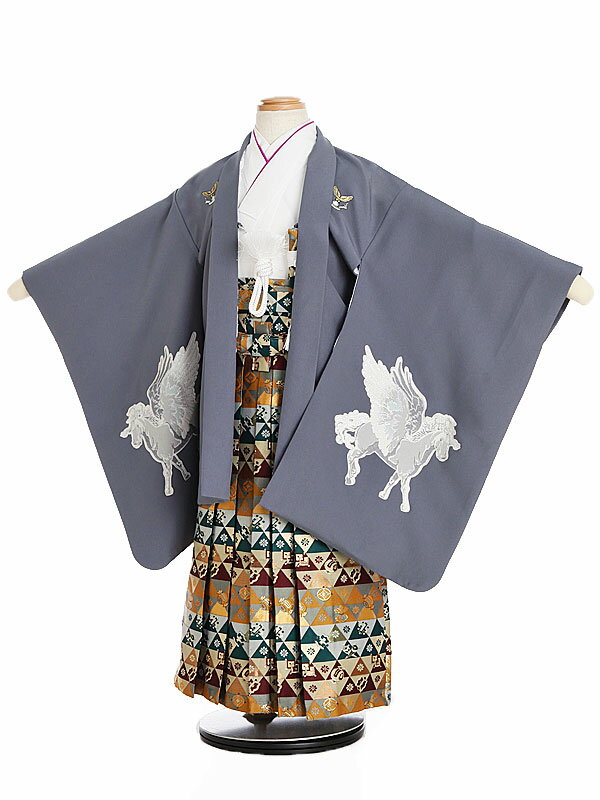 かんたん七五三 5歳 男の子 袴 着物レンタル（男児）かんたん七五三レンタル（5歳男の子袴）B500グレー/ペガサス|レンタル|5歳|男児|753 着物 5歳|男の子|着物|七五三|結婚式|かんたん【レンタル】