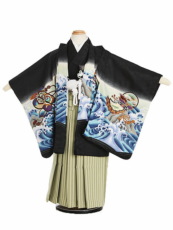 かんたん七五三 5歳 男の子 袴 着物レンタル（男児）かんたん七五三レンタル（5歳男の子袴）B505黒/鷹と荒波|レンタル|5歳|男児|753 着物 5歳|男の子|着物|七五三|結婚式|かんたん【レンタル】のサムネイル