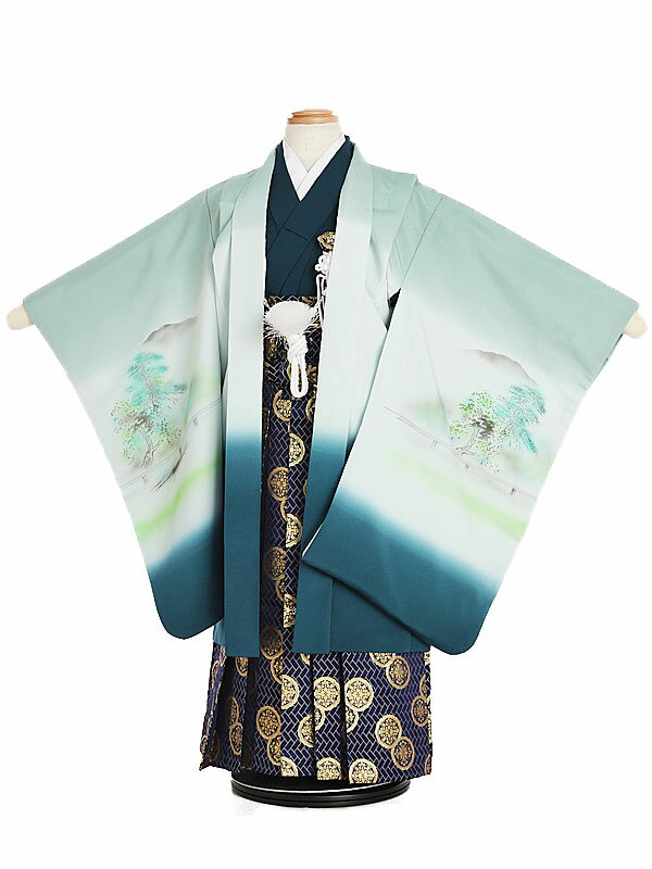 かんたん七五三 5歳 男の子 袴 着物レンタル（男児）かんたん七五三レンタル（5歳男の子袴）B528緑/競..