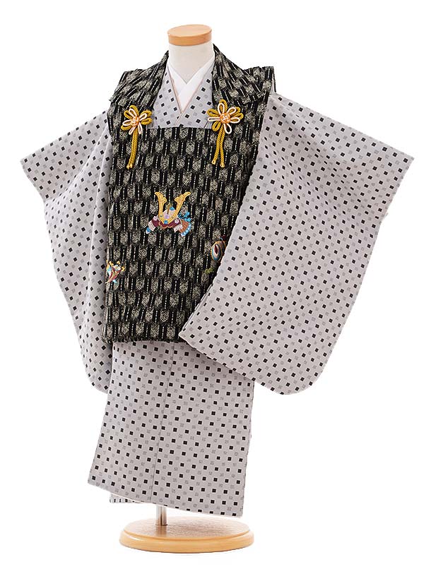 七五三 着物レンタル 3歳 男の子 被布(3歳男の子)七五三(3才男)3088/黒兜×グレー レンタル 3歳 男児 753 着物 男の子 着物レンタル きものレ...