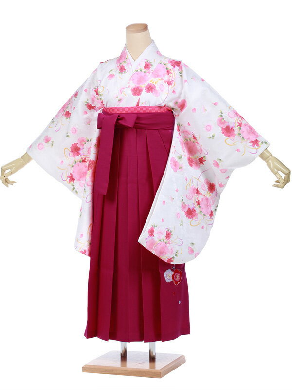 小学生 卒業式 袴セット レンタル 女の子 C091白花×ピンク袴 着物レンタル 袴レンタル 小学校卒業式 ジュニア着物レンタル 小学生 卒業式 袴 レンタル 卒業式袴セット小学生 小学校卒業式 袴セット 【レンタル】