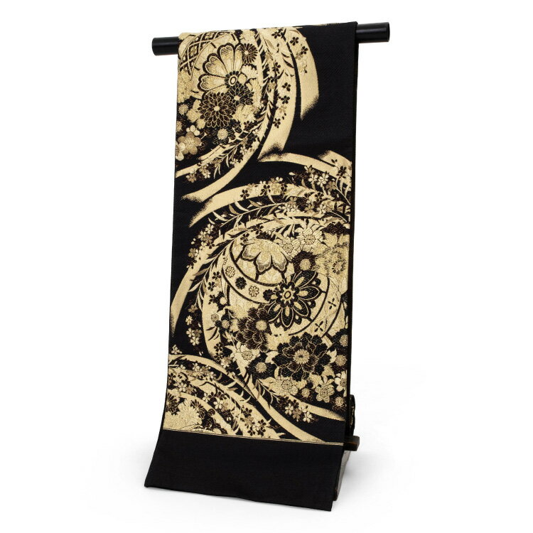 袋帯 正絹 西陣織 振袖用 金 ゴールド 黒 ブラック 廣部商事謹製 くすみ色 六通 新品未使用 未仕立