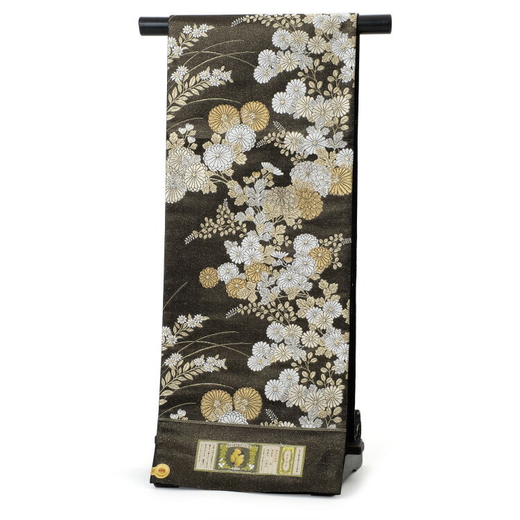 袋帯 正絹 西陣織 岡文織物謹製 ブラック 黒 ゴールド 金 六通 色留袖 訪問着 附下 色無地 新品未使用 未仕立