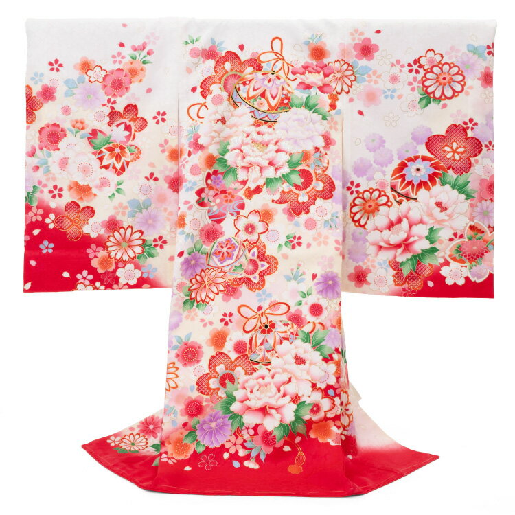 お宮参り 着物 女の子 初着 産着 正絹 鈴 桜 牡丹 白 ホワイト 赤 レッド 女児 祝着 掛け着 のしめ 一つ身 販売 購入