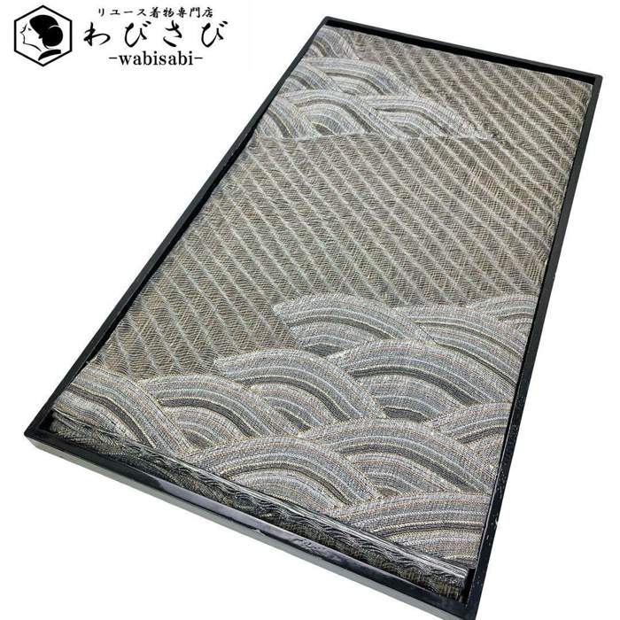 【お得なクーポン配布中】 袋帯 波模様 斜め縞模様 金銀糸 カジュアル O-4234 着物 きもの kimono 和服 和装 中古 リサイクル着物 【送料無料】