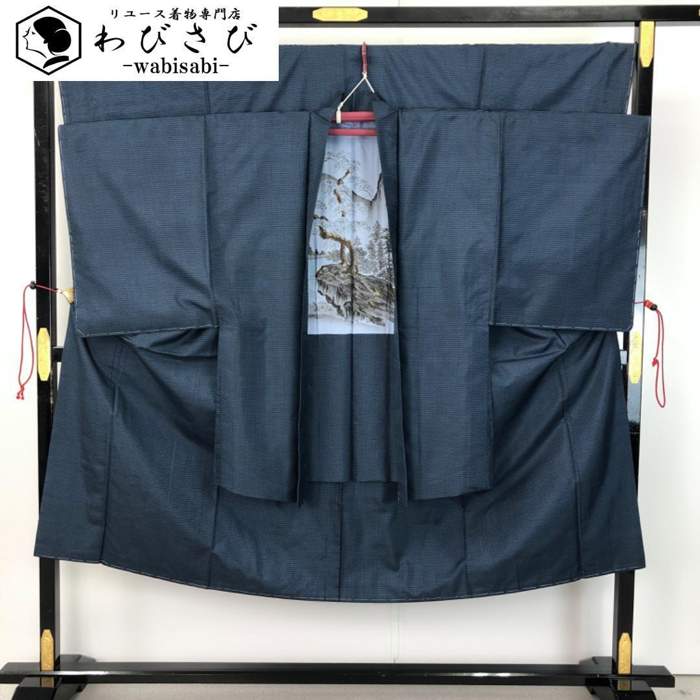 【お得なクーポン配布中】 男着物 アンサンブル 本場大島紬 藍泥染 100亀甲 しつけ糸 M-1109 着物 きもの kimono 和服 和装 中古 リサイクル...