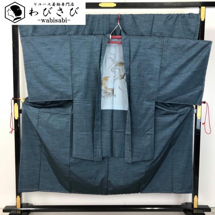 【お得なクーポン配布中】 男着物 アンサンブル 紬 熨斗目花色 しつけ糸 キングサイズ M-1110 着物 きもの kimono 和服 和装 中古 リサイクル着...