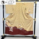 【お得なクーポン配布中】 付下げ 絞りに刺繍 流水に花模様 金駒刺繍 薄茶色 K-4259 着物 きもの kimono 和服 和装 中古 リサイクル着物 【送料無料】(4)