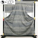 【お得なクーポン配布中】 紬着物 紅型染 東京染 翆風 寄せ柄模様 薄墨色 しつけ糸 K-2108 着物 きもの kimono 和服 和装 中古 リサイクル着物 【送料無料】