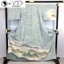 【お得なクーポン配布中】 訪問着 本郷葵虹 虹染 遠山雲海風景 縮緬 トールサイズ 薄浅葱色 K-3421 着物 きもの kimono 和服 和装 中古 リサイクル着物 【送料無料】