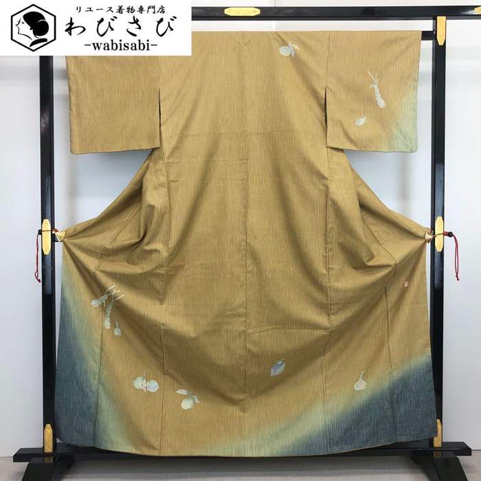 【お得なクーポン配布中】 牛首紬 白山工房 付下げ 山葵 慈姑 証紙付 梨子色 ガード加工 K-3557 着物 きもの kimono 和服 和装 中古 リサイクル着物 【送料無料】