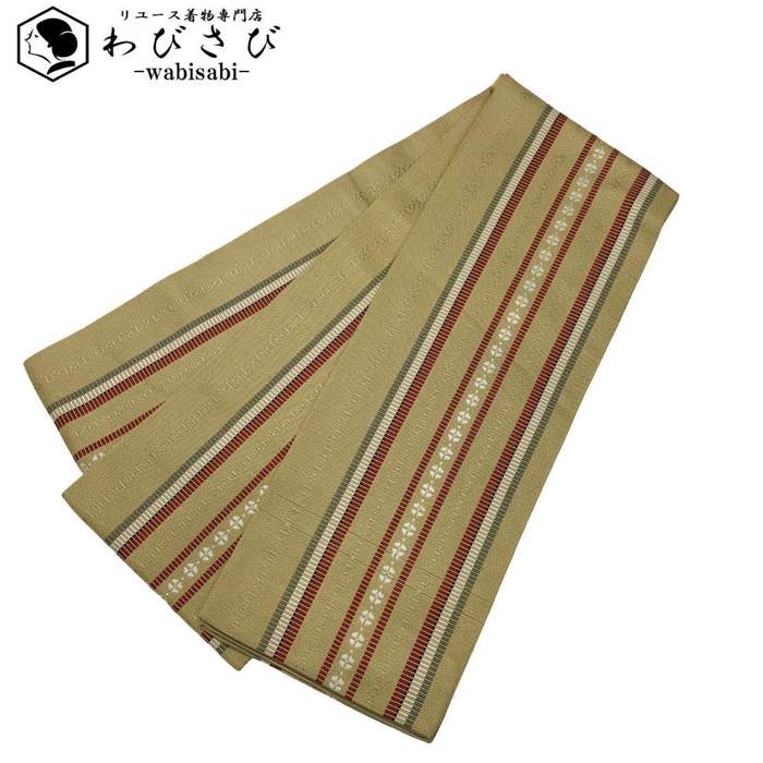 【お得なクーポン配布中】 半幅帯 縦縞模様に小花柄 玉子鼠色 D-2109 着物 きもの kimono 和服 和装 中..