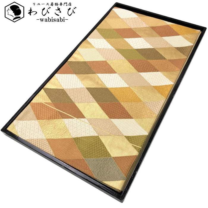 【お得なクーポン配布中】 袋帯 菱形に多様な織模様 金糸 O-5599 着物 きもの kimono 和服 和装 中古 リサイクル着物 【送料無料】