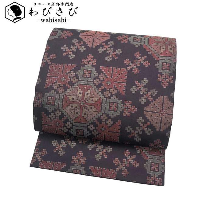 【お得なクーポン配布中】 名古屋帯 抽象華模様 総柄 滅紫色 金糸 O-5577 着物 きもの kimono 和服 和装 中古 リサイクル着物 【送料無料】