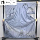 【お得なクーポン配布中】 付下げ 加賀白山紬 作家物 手描き 花模様 薄鈍色 しつけ糸 K-4104 着物 きもの kimono 和服 和装 中古 リサイクル着物 【送料無料】