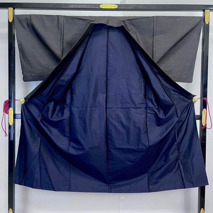 袴 馬乗り袴 縞袴 グレー×紺 着物用 男性用 袴下87cm S寸 ヘラあり 新品（株）安田屋 NO18707-s