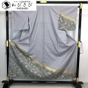 【お得なクーポン配布中】 付下げ 美しい花柄模様 金彩 鳩羽色 紬 しつけ糸 K-4352 着物 きもの kimono 和服 和装 中古 リサイクル着物 【送料無料】