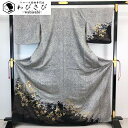 【お得なクーポン配布中】 付下げ 叩き染 波模様に草花柄 金彩 モノトーン トールサイズ K-4386 着物 きもの kimono 和服 和装 中古 リサイクル着物 【送料無料】