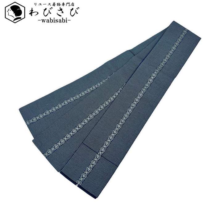 【お得なクーポン配布中】 男帯 角帯 縦柄織模様 藍色 N-1060 着物 きもの kimono 和服 和装 中古 リサイクル着物 【送料無料】
