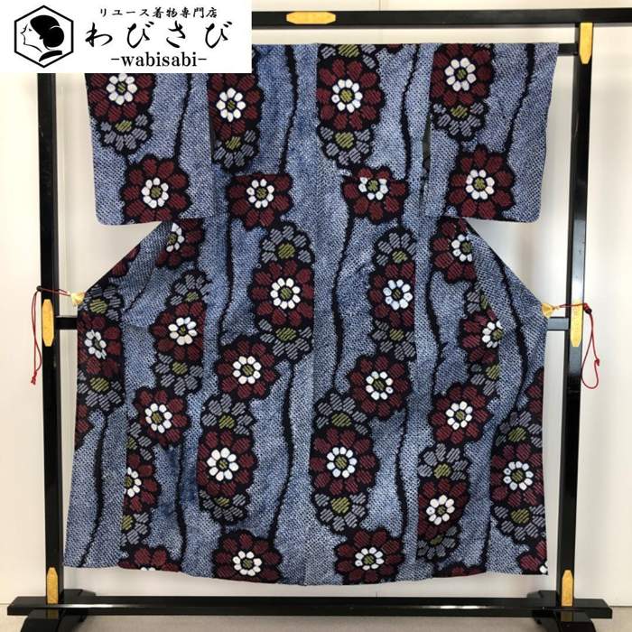 【お得なクーポン配布中】 夏着物 浴衣 有松鳴海本絞り 曲線花模様 印度藍色 K-4588 着物 きもの kimon..