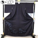 【お得なクーポン配布中】 付下げ 阿波藍天然染 霞模様 褐藍色 しつけ糸 ガード加工 K-4693 着物 きもの kimono 和服 和装 中古 リサイクル着物 【送料無料】